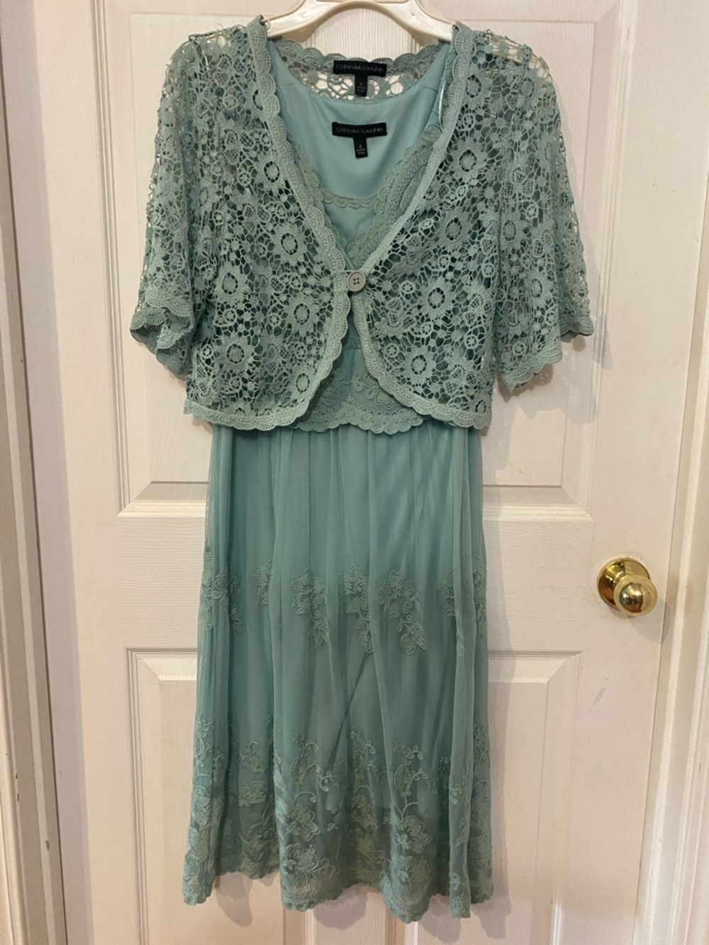 Chris McLaughlin Seafoam Lace Overlay Midi Dress with Jacket